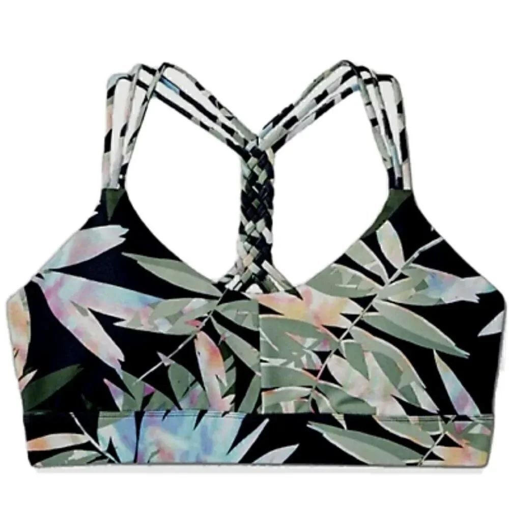 JoyLab Tropical Leaf Braided Racerback Sports Bra